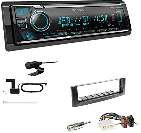 Kenwood KMM-BT508DAB 1-DIN Digital Media Receiver Autoradio DAB+ Bluetooth Amazon Alexa Einbauset passend für Mitsubishi Colt und Colt CZC Cabriolet 2004-2009 dunkelgrau