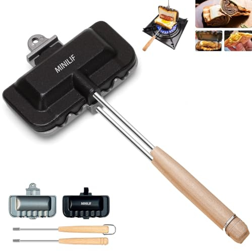 MINILIF Portable Hot Sandwich Maker - Ideal for Home & Outdoor Use, Sandwich & Hobo Pie Maker, Breakfast Skillet Flip Pan