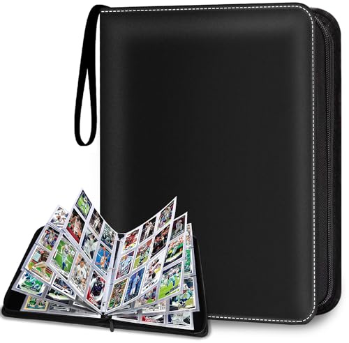 HESPLUS 900 Pockets Trading Card Album Folder, Baseball Card Binder with Sleeves, Collectible Trading Album for Baseball Cards, Trading Cards, Lorcana Cards, MTG, TCG, Game Cards, Sports Cards -Black