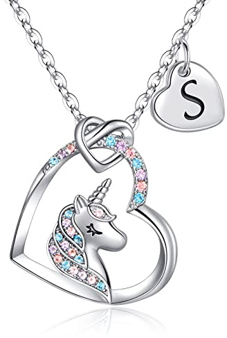 TINGN Einhorn Geschenke für Mädchen, Einschulung Mädchen Einhorn Kette 14K Weißgold Vergoldet CZ Herz Anhänger Kette Prinzessin Geburtstagsgeschenk Einschulung Geschenk für Kinder Tochter Enkelin