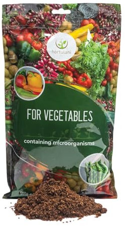 Hortulani Dünger für Gemüse & Bodenaktivator mit Mikroorganismen - Natürlicher Pflanzenmittel für gesundes Wachstum & kräftige Erträge - Bio-Gartendünger 500g für 50m2