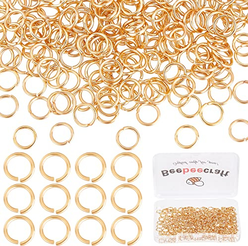 Beebeecraft 1 Box 300 Stück Gold Biegeringe 18K Vergoldete Offene Biegeringe 6 mm Für Die Schmuckherstellung Halsketten Schlüsselanhänger Gelber Stecker