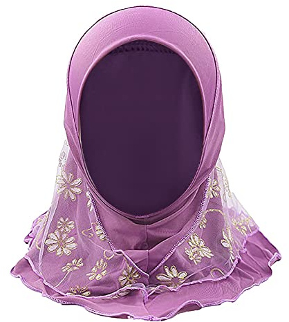 TINAYAUE Mädchen Muslimisches Kopftuch Atmungsaktives Netz Stirnband Arabisch Kleines Mädchen Wickelmütze mit Blumen Weich Schleier Schal Kopfschmuck Islamischer Kopfbedeckung für 2-7 Jahre
