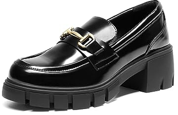 DREAM PAIRS Mocasines para Mujeres Plataforma Mocasines Gruesos Slip On Zapatos Casual,Size 41,Pat Negro,SDLS2321W