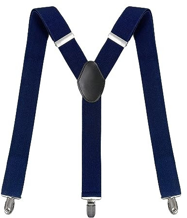 Clundoo Hosenträger für Damen Herren, Breit 3,5 cm Extra Stark, Elastisch & Verstellbar, Tolle Passform Einheitsgröße, Mit Starken 3 Metall Clips, Y Style (Navy Blau)