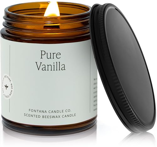 Fontana Candle Co Wood Wick Beeswax Jar Candle, Vanilla – Made Safe with Coconut Oil & Pure Essential Oils – 35+ Hrs Clean Burn, Long Lasting and Non-Toxic Candles for Home & Room Decor