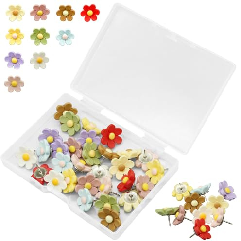 30Pcs Punaise Fleurie, Punaise décorative pour Tableau d'affichage Fleur Mignonne Punaise pour Tableau en liège Punaise Amusante colorée pour Carte Photo Murale Tableau d'affichage (10 Couleurs)