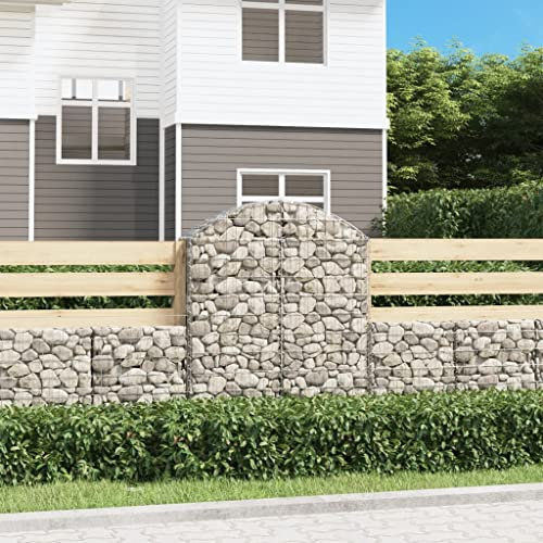Higsose Gabione con arco alto, 100 x 30 x 120/140 cm, argento, ferro zincato, cestino in pietra riempibile, a griglia, colonna di gabbioni, recinzioni da giardino, gabbioni, gabbioni