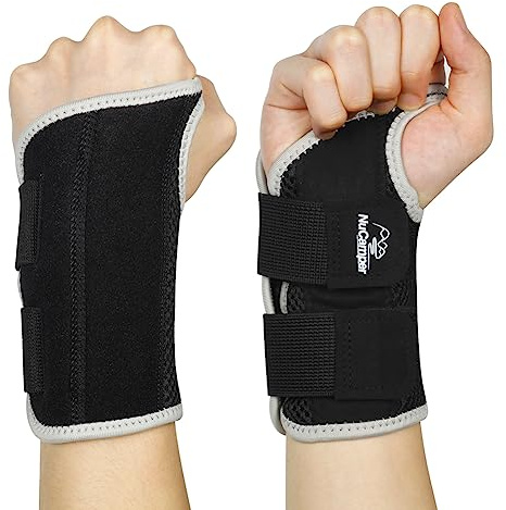 NuCamper Andningsbart handledsstöd handledsbandage med metallskenstabilisator män och kvinnor handledsbandage, justerbar handledsskena, Ergonomiskt, för artrit, seninflammation, stuknin