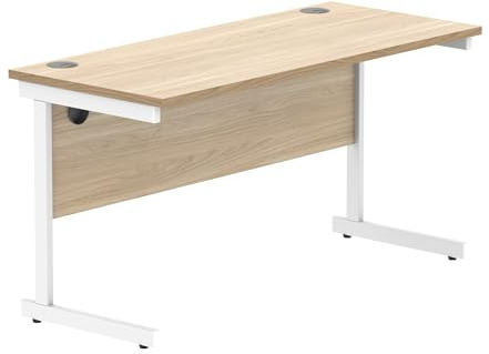 Office Hippo Essentials Rectangular Writing Computer Work Place, Home Office Desk with Cable Port Management, MFC, Canadian Oak, 140x60cm