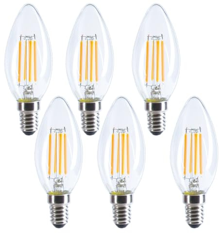 Etrogo Lampadina E14 luce Calda 2700 Kelvin Dimmerabile 4W Equivalenti 40W 400lm Lampadine a LED Filamento Forma di Candela-Confezione da 6