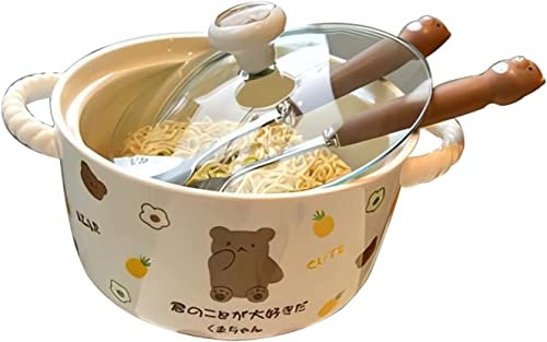 La sopa, Cuenco de cerámica, juego de platos de cerámica, cuencos de sopa con asas, cuencos de ramen, cuenco de sopa de arroz, cuenco de cerámica con tapa, tenedor, cuchara a juego, microondas, lavava