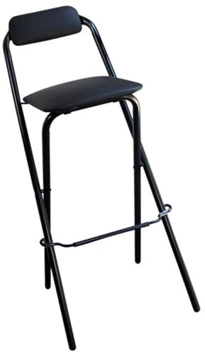 Sgabelli Pieghevoli Alti, Sgabelli Bar Leggeri e Portatili con Poggiapiedi e Sedile Ampio, Sgabelli Alti da Bar Cucina (Color : Zwart, Size : 75cm/30in)