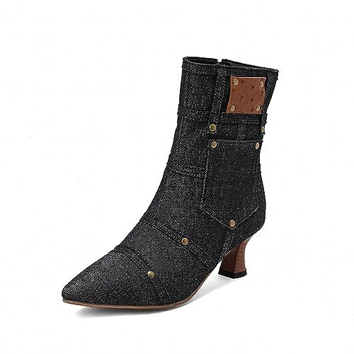Botines Mujer Tacón Cuadrado Botas Moda Chic Botas Cortas Mujeres Tacón Alto Vintage Ligeras Botas De Moda Zapatos Cabeza Puntiaguda Mujeres, Le Noir, 41 EU