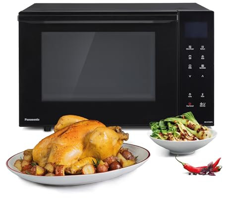 Panasonic NN-DF38PBEPG Horno Microondas y Grill, 1000W, 23L, Inverter, Modo Eco Combi, Plato no Giratorio, 16 Programas Automáticos, Bandeja Esmaltada, Rejilla Alambre, Fácil Limpieza, Negro