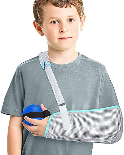 OHaGin Armschlinge für Kinder mit Daumenstütze, atmungsaktive Netz-Schulter-Wegfahrsperre, Verstellbarer Handgelenk-Ellenbogen-Bandagegurt zur Genesung von Verletzungen, S (L)