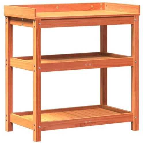 vidaXL Växtbord med hyllor brun 82,5x45x86,5 cm massiv furu, planteringsbänk, odlingsbänk, odlingsbänk massivt trä, planteringsbänkar, odlingsbänkar