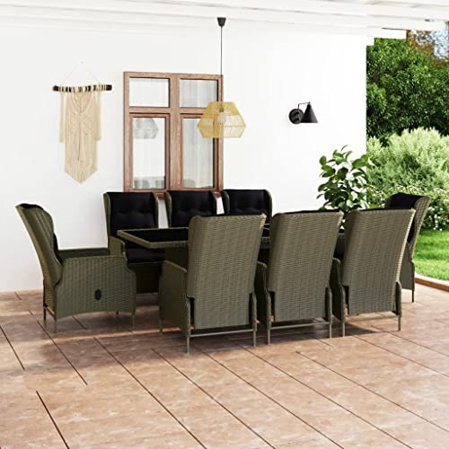 KTHLBRH Juego de muebles de jardín para exteriores, balcón, mesa y sillas de 9 piezas, con cojines de poliratán, color marrón