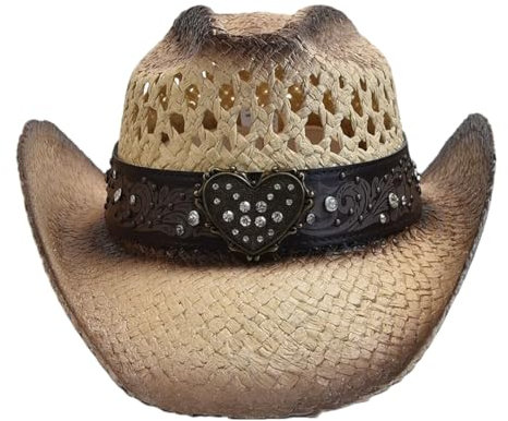 Cowboyhut aus natürlichem Stroh, für Damen und Herren, Sommer, ausgehöhlt, Strand, Sonnenhut, gewellt, breite Krempe, Strohhut, multi, Einheitsgröße
