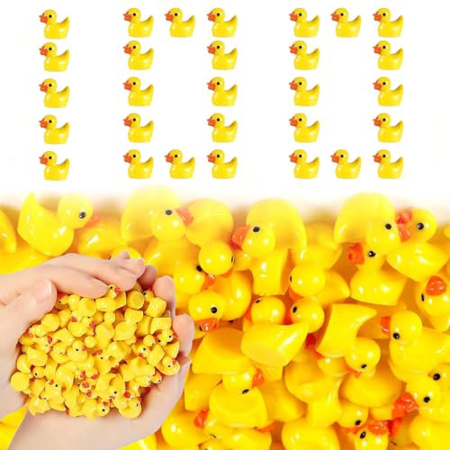 CYZBL 100 Pezzi Mini Anatra in Resina Set, Fai da Te Piccole Anatre Figure Ornamenti in Miniatura, Micro Resin Ducks Artigianato Decorazioni per Acquario Giardino Casa delle Bambole (Giallo)