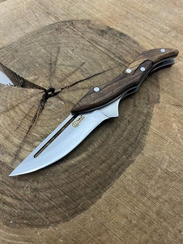 YAK Outdoor Ghost Messer - 19 cm, 4034 Edelstahl, 9 cm Klinge, Wurzelnussholzgriff, inkl. Lederhülle, 54/56 HRC Härte, kompakt und robust, ideal für Outdoor-Abenteuer und Survival-Training
