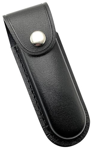 Taschenmesser Hülle,Klappmesser Messertasche,EDC Taschenmesser Etui Lederscheide für Gürtel,Messer Gürteltasche,Messerscheide Leder Messer Holster Jagdmesser mit Druckknopf und Schlaufe(Schwarz)