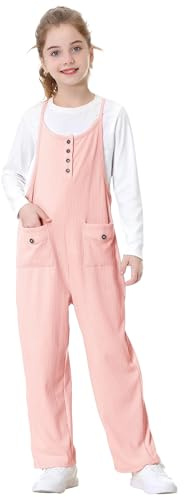 Rolanko Girls Jumpsuits Dungarees Sleeveless Adjustable Strapes Overalls Loose Playsuits Rompers Long Pants with Pockets for Teen Kids