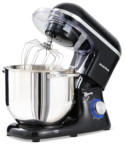 Aucma Stand Mixer, Large Food Mixer with 7.5L Bowl for Family Baking, 1400W | 6 Speeds & Pulse, Electric Kitchen Mixer with Dough Hook, Whisk & Beater for Cake, Bread & Pizza Dough, Quiet Mixing (Black)