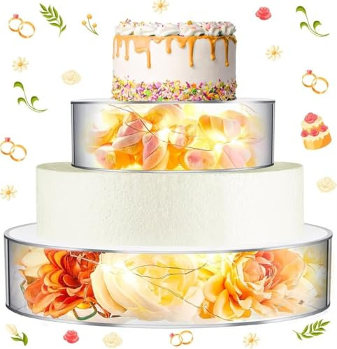 Digiele Alzata per Torta, 2 Pezzi Espositori per Torta in Acrilico per Tavolo da Dessert, Cilindro Trasparente Riempibile, Alzata Rotonda Cupcake con Luci LED decorative: Compleanni, Matrimoni e Feste
