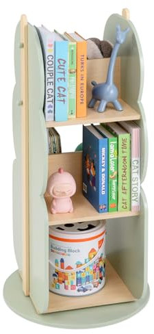 COSTWAY Bücherregal Kinder, drehbares Kinderregal mit 3 Ebenen & 5 offene Fächern, Regal Kinderzimmer, Drehregal Spielzeugregal freistehend für Kinderzimmer, Spielzimmer, Wohnzimmer, Kindergarten