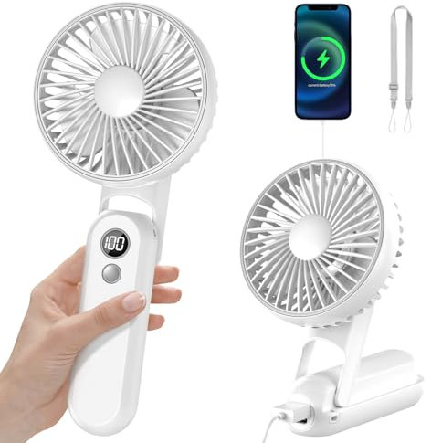 CNMTCCO Mini Ventilateur Portable Rechargeable USB - Turbo Ventilateur de Poche 5 Vitesses, 18H Autonomie Max, Compact et Léger (Blanc)