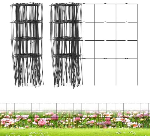 PROWORX Decorative Garden Fence Border Rolls, Total 14 in x 40 ft 2 Pack Metal Folding Flat Wire Fencing for Yard, Black PVC Coated Outdoor Patio Landscape Flower Bed Edging