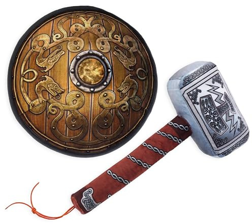 Lullaberry Little Vikings Hammer and Shield Playset - Safe Plush Soft Pretend Play Weapons - Gifts for Kids