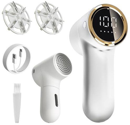 Vtizikl Electric Fabric Shaver - 5-Speed Lint Remover, 1200mA Rechargeable, LED Display, Lint Remover for Clothes/Upholstery/Furniture (UK Plug) (White)