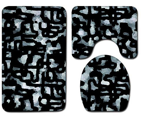 Badrumsmatta svart blå graffiti WC mattor med urtag WC lockskydd 3 delar WC matta halkfri badrumsset U-formad badmatta tvättbar badrumsmattor set 50 x 80 cm