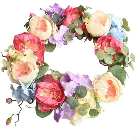 Bulevisiter Hortensienkranz, 35 cm künstlicher Kranz, Frühlings- und Sommer-Türdekoration, realistische Seidenblumen, arrangieren Sie Innen- und Außendekoration