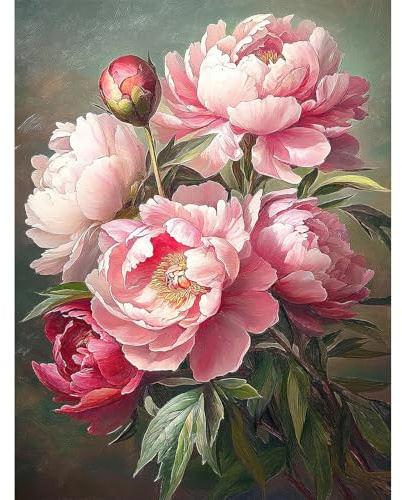 MISCER Diamond Painting für Erwachsene, Diamond Painting kit, Pfingstrose 5D Diamant Malerei Set Anfänger, Blume DIY Diamant Malerei Basteln Bilder Arts Geschenk für Zuhause Wand Deko 30x40cm