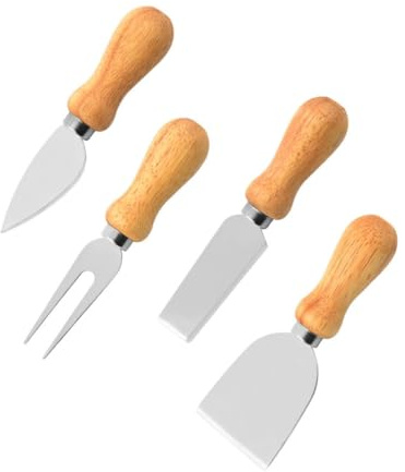 CHICAMPERA Couteau à Fromage Multifonction 4 Pièces En Acier Inoxydable Et Bois, Ustensiles Ménagers Pour Beurre, Gâteau Et Fromage, Cuisine Et Pâtisserie