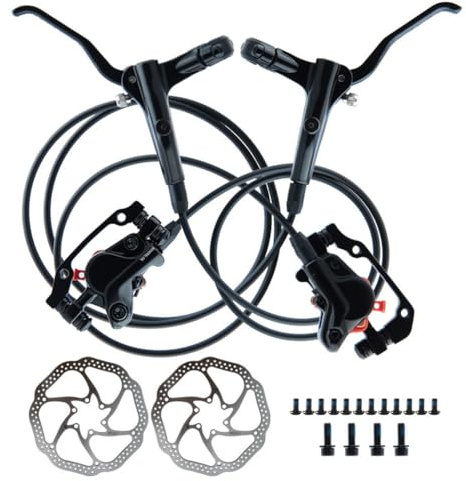 Ensemble de freins à disque hydraulique pour vélos, y compris liquide de frein pré-rempli, étriers en aluminium à double piston et ensembles de leviers avant/arrière (gauche, avant, droite)