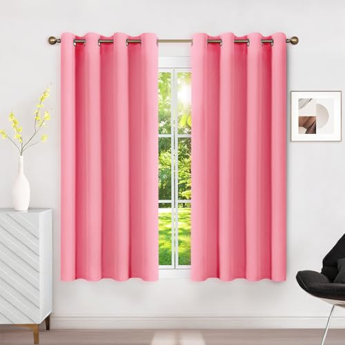 Runyéla Verdunklungsvorhänge mit Ösen Gardinen 2er Set, Thermovorhang Hitzeschutz H 140 x B 120, Vorhänge Blickdicht Kurz Rosa, Ösenvorhang für Schlafzimmer Wohnzimmer Blackout Curtain