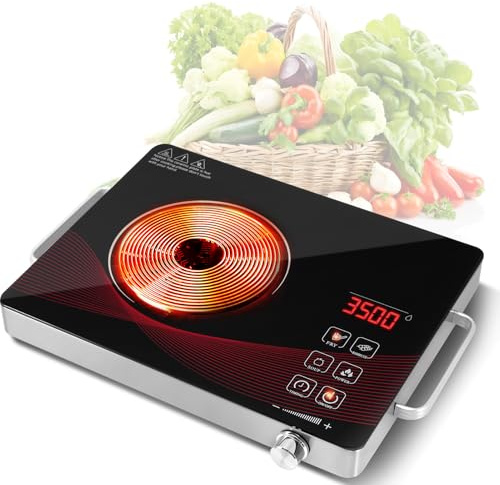 Bellanny Ce/rankochfeld 1 platten, 3500W Ce/ranfeld Tragbar Kochfelder für Küche, Touch Steuerung Cerankochfeld Kochplatte, Elektroplatte, 4 Modi 9 Stufen Leistung, 0-3 Stunden Timer kleine Herdplatte
