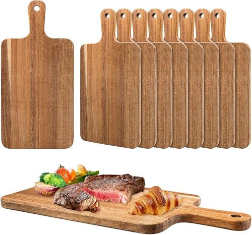 10 Stück Schneidebretter Holz mit Griff, 30 × 20 cm Küchen Servierbretter | Für Fleisch, Brot, Käse, Pizza & Wurstplatten – ideal zum Schneiden, Anrichten und Servieren in Küche, Buffet & Party