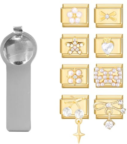 Loozykit Personalisierte Italian Charm Bracelet Charms Set Gold Silber für 16mm Italian Charms bracelet women Spleißbar italian style charms Armband Damen Herren DIY Geschenk(Gold White pendant)
