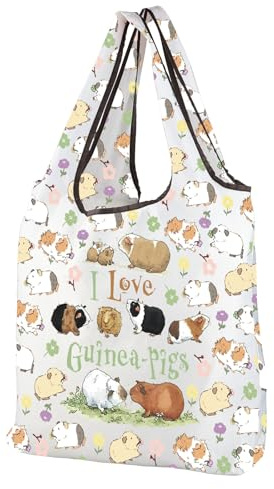 MEIKIUP Guinea Pig Foldable Shopping Bag Guinea Pig Gifts for Guinea Pig Lovers I Love Guinea Pigs Bag Cute Guinea Pigs Grocery Bag