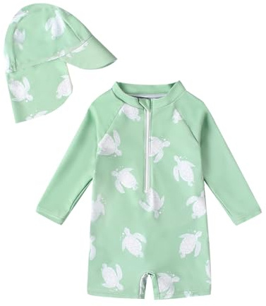 JiAmy Maillot de bain à manches longues UV pour bébé garçon avec chapeau Maillot de bain pour bébé enfant 6 mois à 6 ans