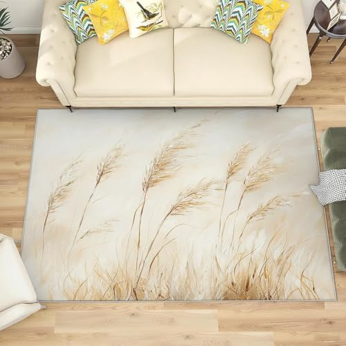 Generico 3D Tappeto Salotto Pelo Corto 140x200 cm, Pittura a Olio con Canne Tappeto Camera Per Bambini Antiscivolo Lavabile, Beige Tappeti Decorazione per Corridoio, Soggiorno, Sala