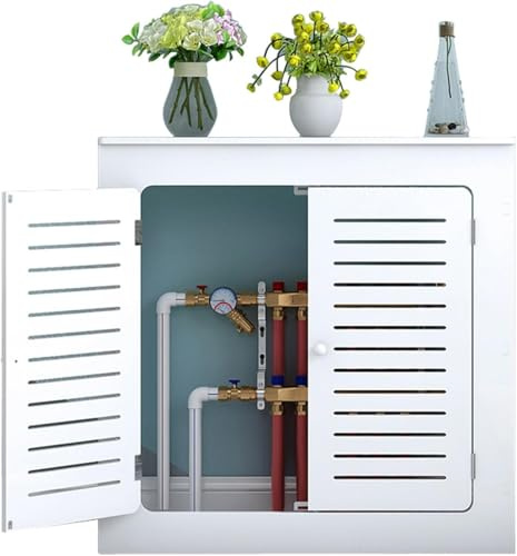 Moderna copertura per termosifone bianca – Elegante armadio per radiatore con 2 ante, design di sicurezza ventilato, protezione decorativa per la casa e l'ufficio (70 x 60 x 20 cm)