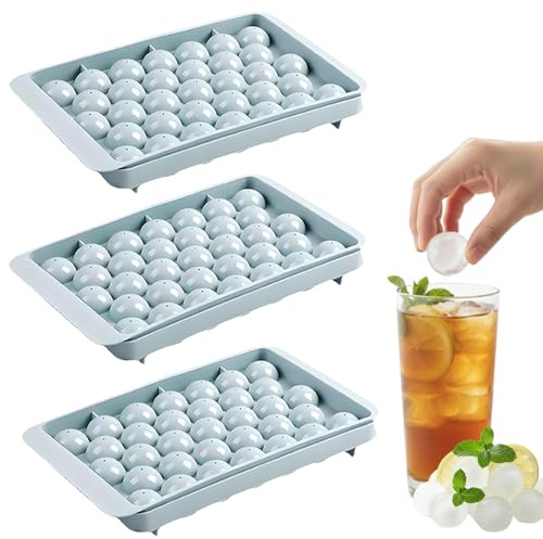 3 PCS Round Ice Cube Moulds with Lid Reusable 33 Cell Ice Cube Moulds Plastic Round Ice Ball Maker Tray for Whiskey Cocktails Drinks Fresh Produce