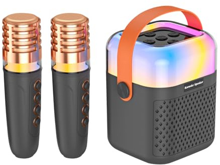 Machine À Karaoké pour | Haut-Parleur avec 2 Microphones - Système De Karaoké - pour Jardin Extérieur Fêtes Maison Spectacles Bureau