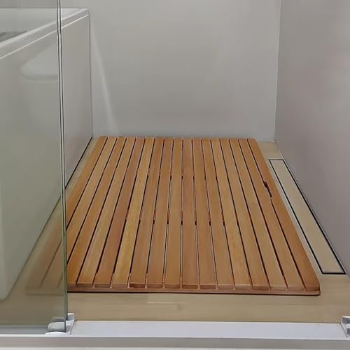 Generisch Extra große rutschfeste Badematte aus Holz – Spa-Duschmatte für Badezimmer, Toiletten, Außenpools und Duschen, glattes Holzgitter-Bodenpedal, 100 x 110 cm